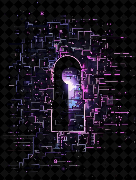 Mysterious Keyhole 8 Bit Pixel con cerraduras y puertas secretas W Y2K Shape Neon Color Art Collections