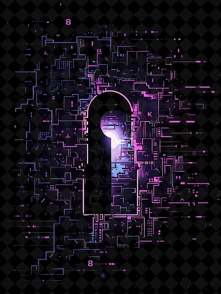 PSD mysterious keyhole 8 bit pixel con cerraduras y puertas secretas w y2k shape neon color art collections