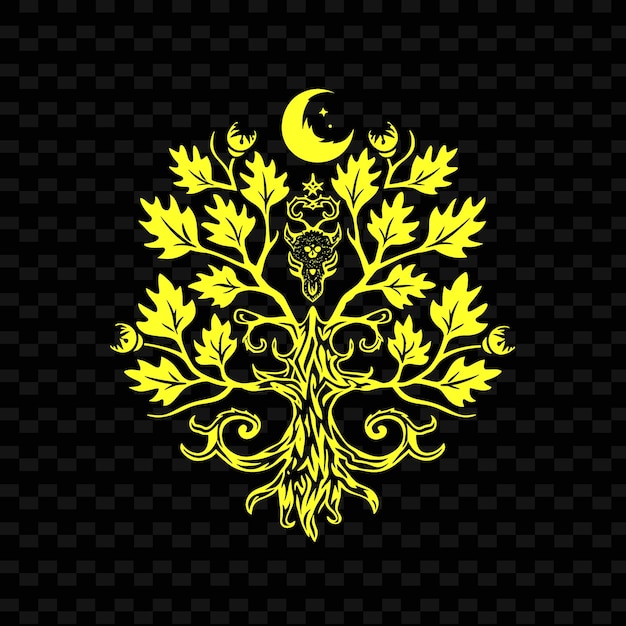PSD mystic druidic grove crest mit eichenblättern und monden für d creative tribal vector designs