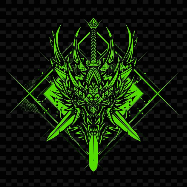 PSD mythisches kriegsherrn-legion-emblem mit drachen und schwertern für d creative tribal vector designs