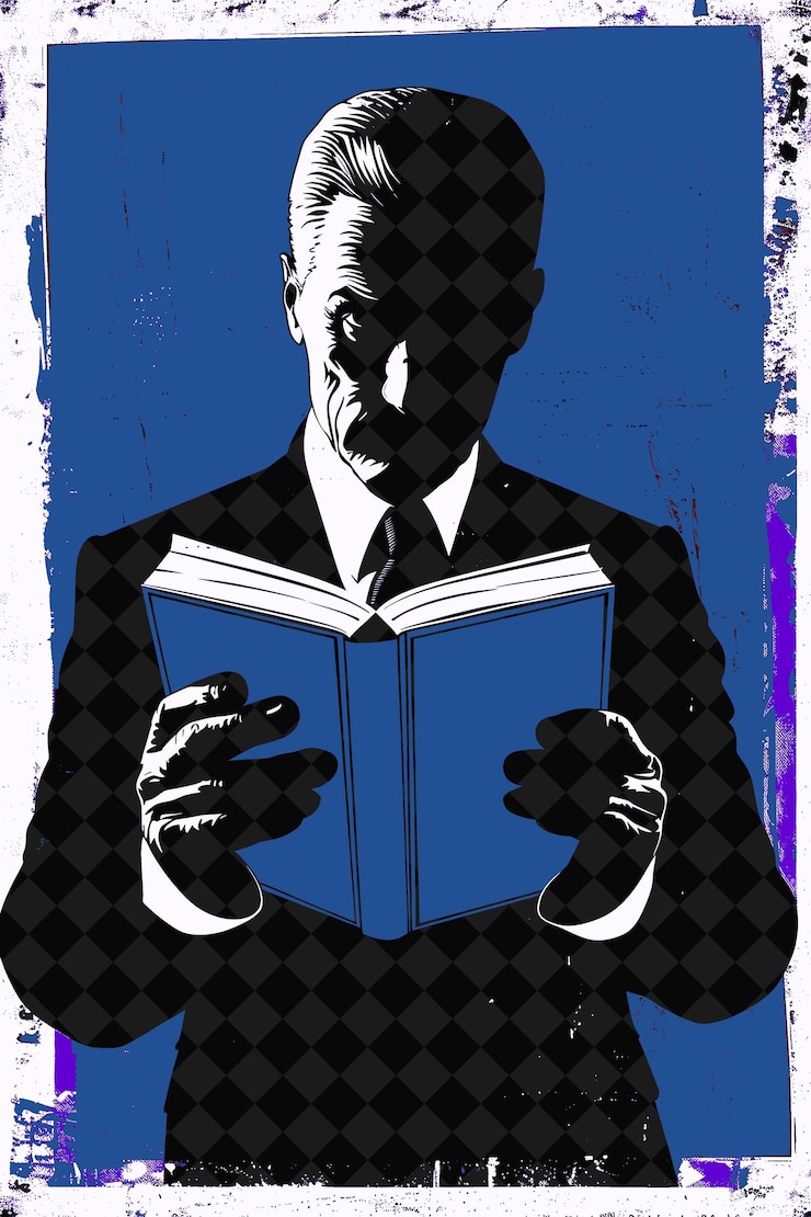 PSD nachdenkliches porträt eines präsidentschaftskandidaten mit einem roten buch emph flat illustration wahlkampf