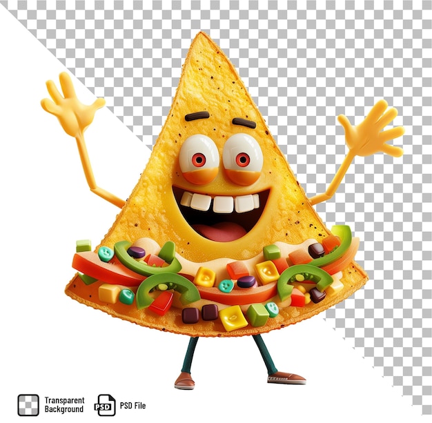 PSD nacho mexicano con una gran sonrisa en estilo pixar con fondo aislado