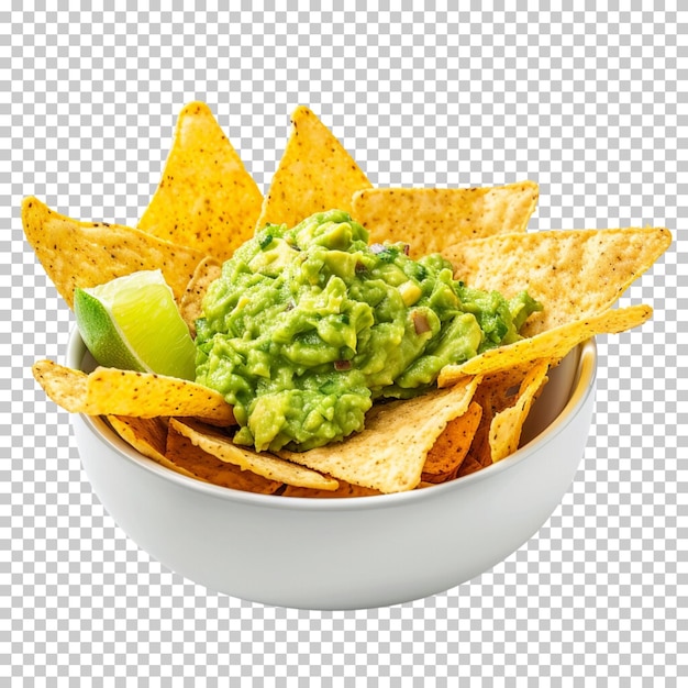 Nachos com guacamole isolado em fundo transparente