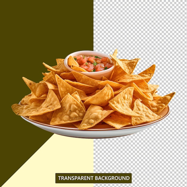 PSD nachos com molho lindo em um prato de servir fundo transparente delicioso e quente