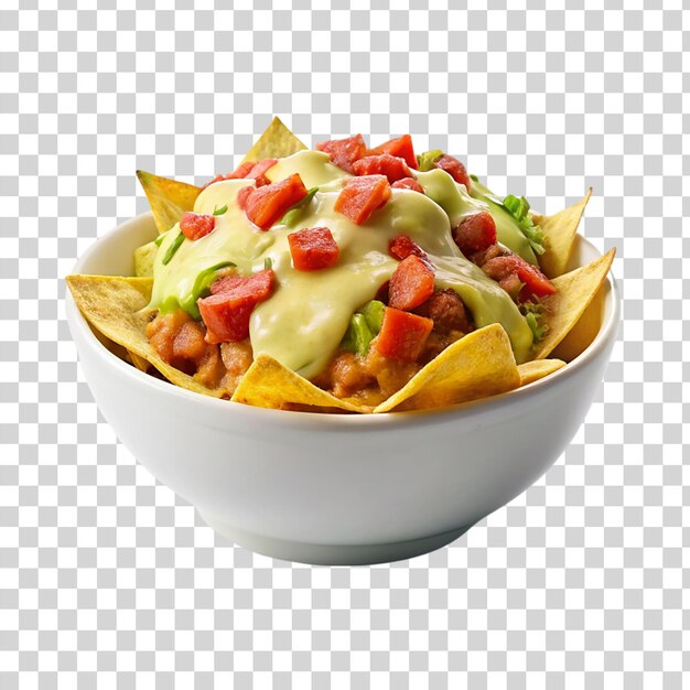 Nachos en un cuenco sobre un fondo transparente