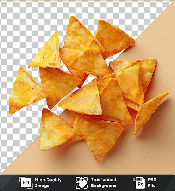 PSD nachos de queijo psd transparentes de alta qualidade sobre um fundo transparente acompanhados de um chip amarelo