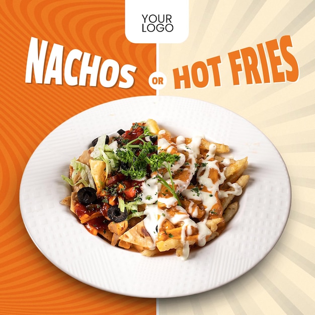 Nachos ou batatas fritas Post nas redes sociais