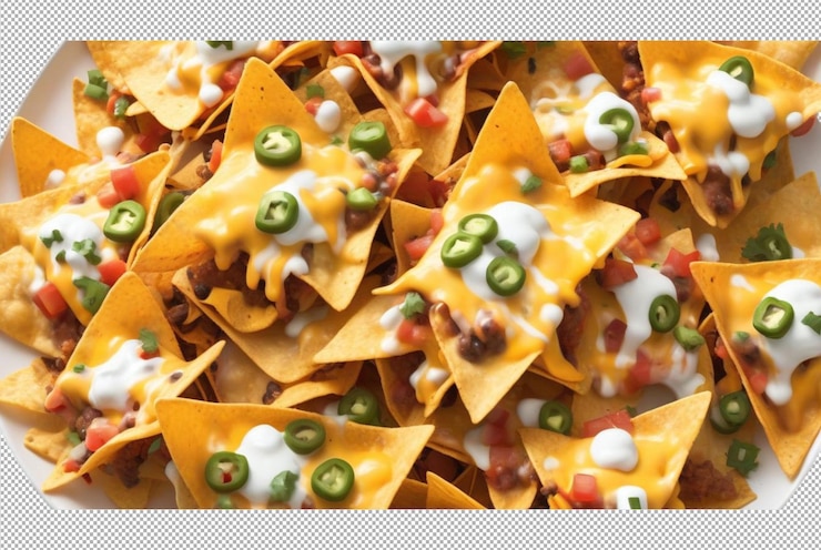 PSD nachos con queso, comida crujiente y picante, perfecta para compartir.