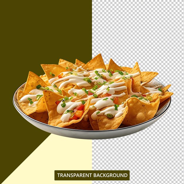 PSD nachos con salsa hermosa en un plato para servir delicioso y cálido fondo transparente