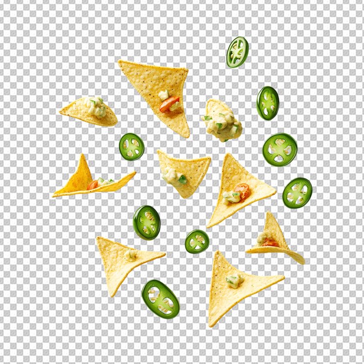 PSD nachos voladores sobre un fondo transparente