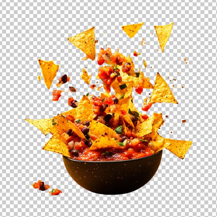 PSD nachos voladores sobre un fondo transparente