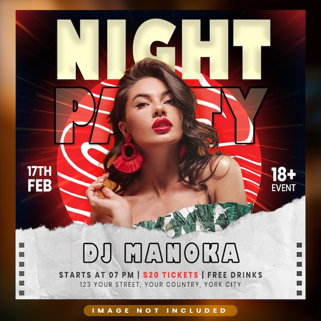 Nachtclub-dj-party-event-flyer und social-media-beitragsvorlage