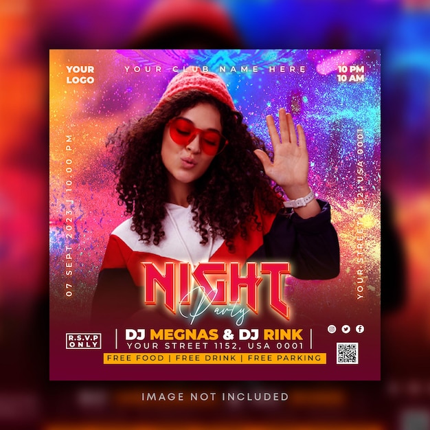 Nachtclub-Musik-DJ-Party-Social-Media-Beitragsvorlage