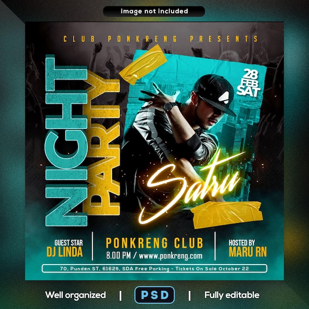 PSD nachtclub-party-flyer social-media-beitrag