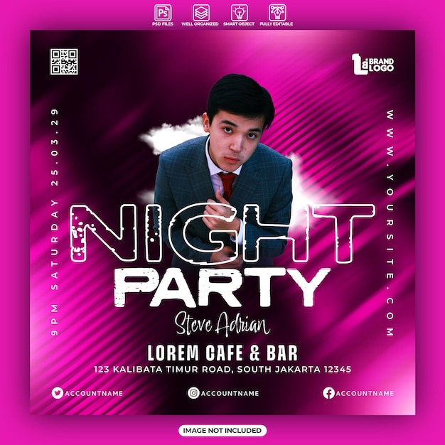 Nachtparty-Poster oder Social-Media-Instagram-Post-Vorlage
