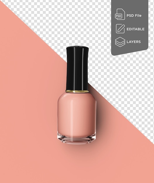 PSD nackte nagellack-glasflaschen-attrappe auf nacktem hintergrund, draufsicht, schönheit, kosmetik, 3d-illustration