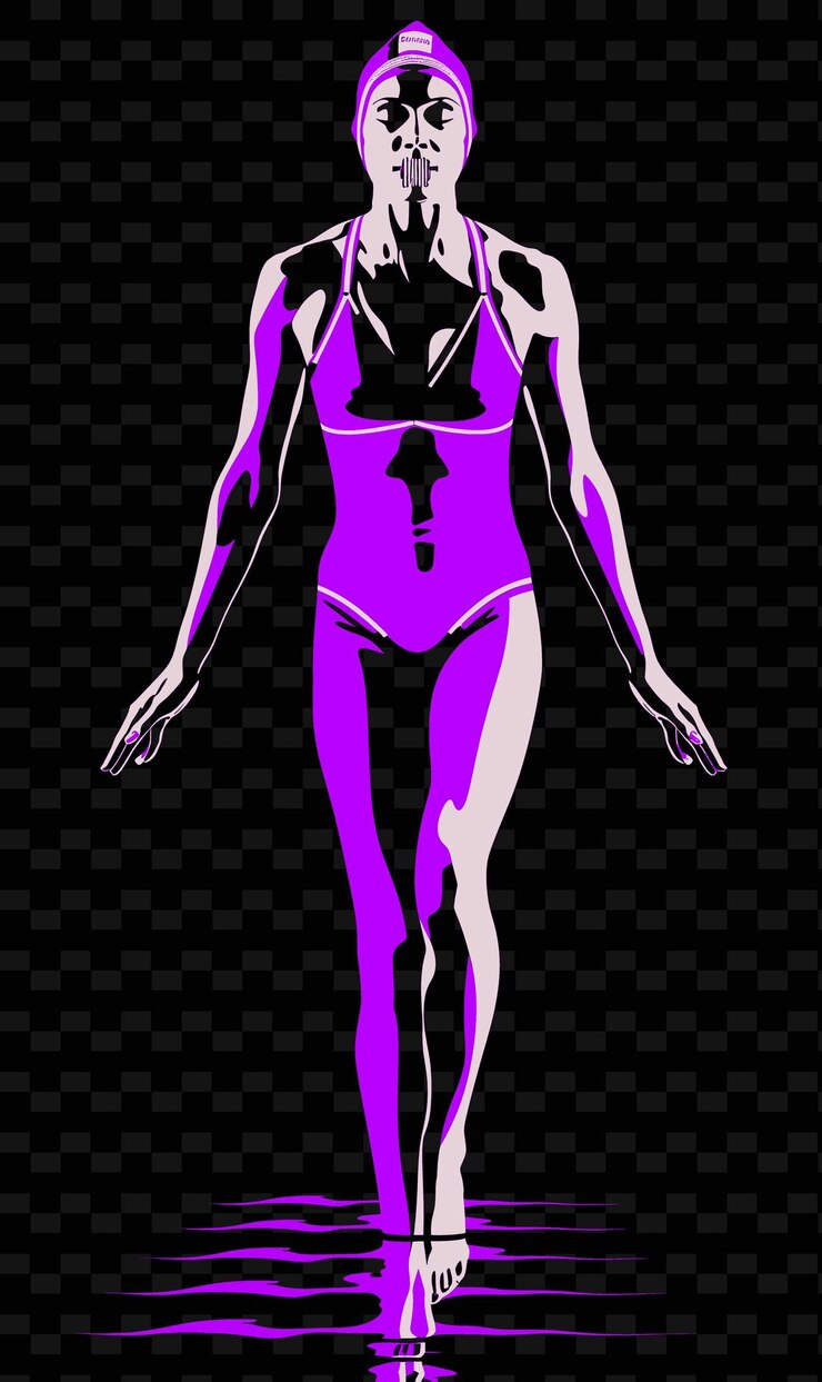 PSD nadador sincronizado realizando una rutina con traje de baño e ilustración de n flat 2d sport backgroundo