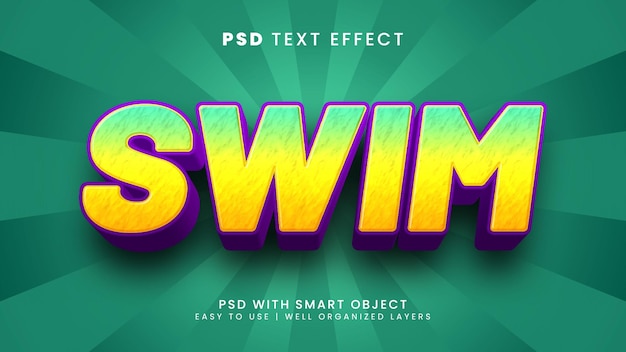 Nadar efecto de texto editable en 3d con estilo de texto de piscina y agua