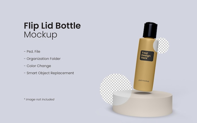 PSD nahaufnahme auf flip lid bottle mockup design isoliert