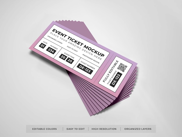 PSD nahaufnahme auf realistic event ticket mockup