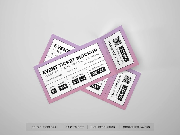 Nahaufnahme auf Realistic Event Ticket Mockup