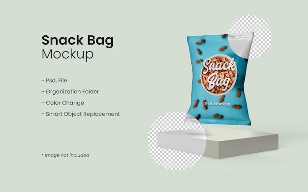 PSD nahaufnahme auf snack bag mockup design isoliert