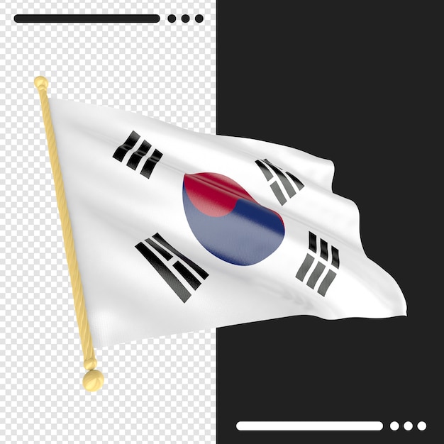 Nahaufnahme auf südkorea-flaggenrendering isoliert