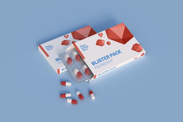 Nahaufnahme der blisterverpackung mit runden medikamentenpillen mockup-vorlage 3d-rendering