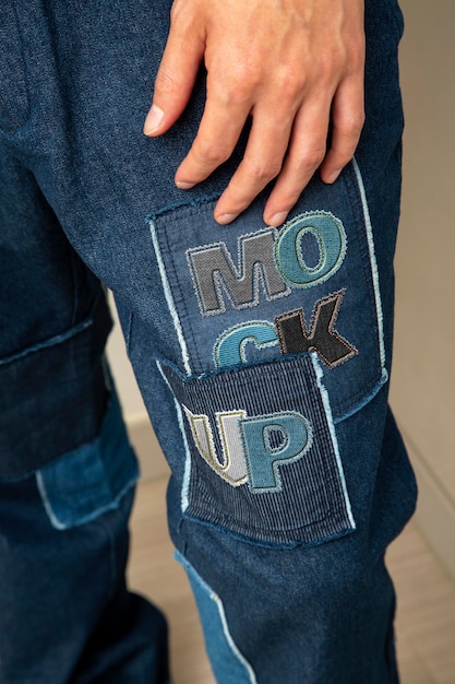 PSD nahaufnahme eines denim-patch-modells