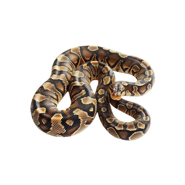 Nahaufnahme eines gewickelten Ballpythons mit einem weißen Hintergrund