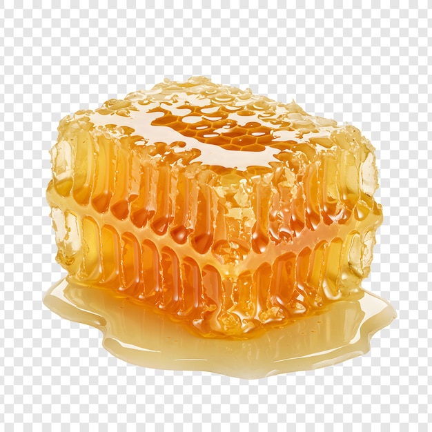Nahaufnahme eines Honigstockes, aus dem goldener Honig tropft