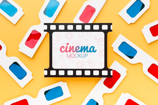 Nahaufnahme Filmstreifen und 3D-Brille Modell