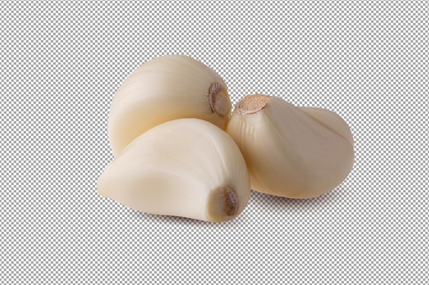 Nahaufnahme roher Knoblauch isoliert auf Alpha-Hintergrund