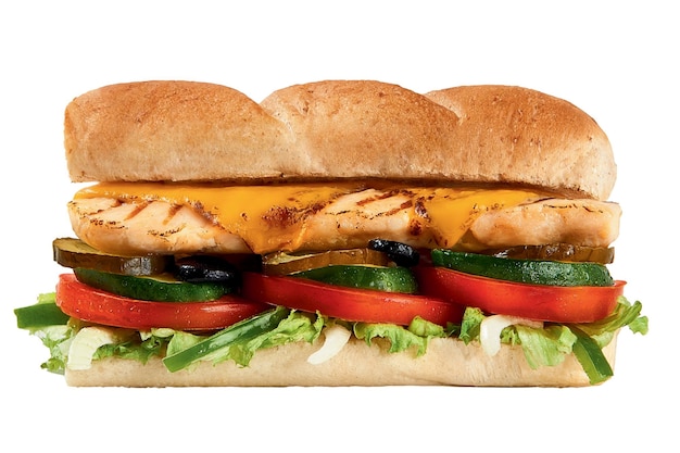 Nahaufnahme von einer Hühner-Sandwich-Schneide