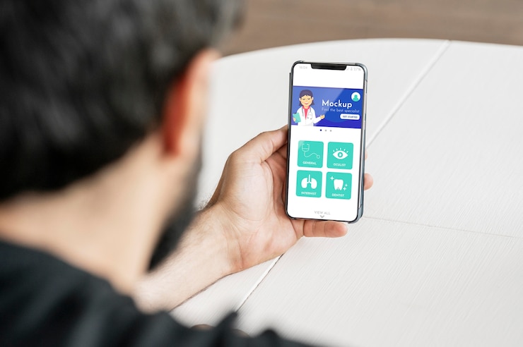 PSD nahaufnahmemann, der smartphone hält