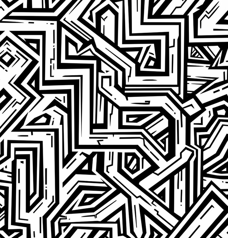 PSD nahtlose schwarz-weiße linienkunstmuster gekrümmte linien zufällige formen minimalistische einfache