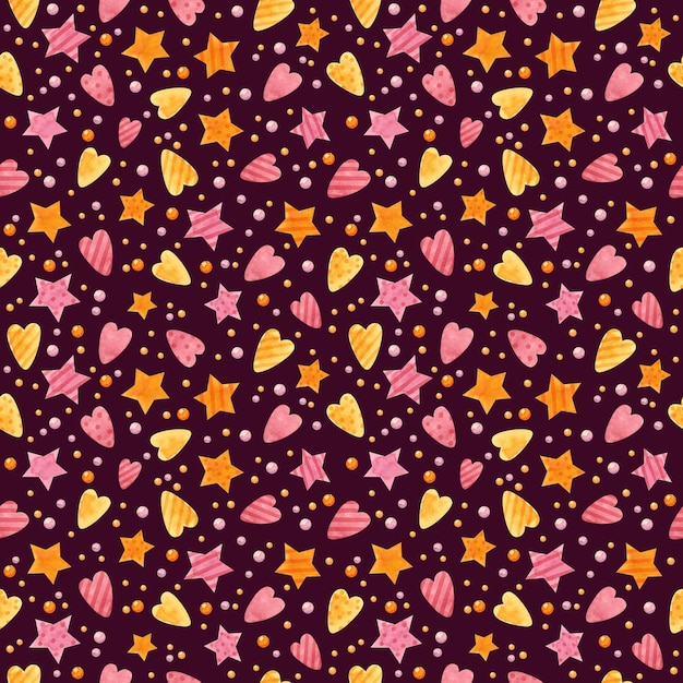 Nahtloses Babymuster mit rosa und orangefarbenen Sternen und Herzen. Niedlicher kindlicher Hintergrund PSD