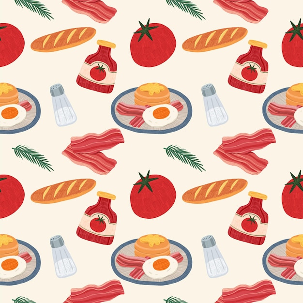 nahtloses Frühstücksset mit Salz und Ketchup-Muster