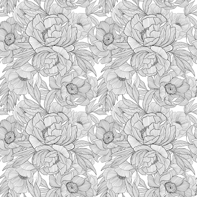 Nahtloses Muster von Mohnblumen im Line-Art-Stil digitale Malerei