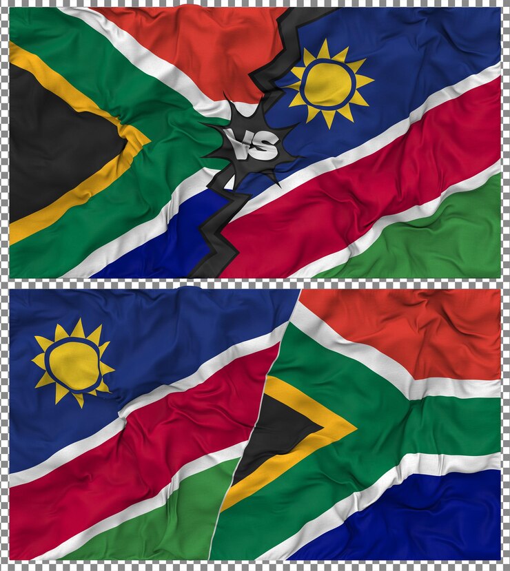 PSD namibia contra sudáfrica media bandera combinada con textura 3d de la tela