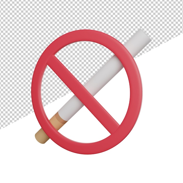 Não fumar sinal de aviso vista lateral ícone de ilustração de renderização 3d com fundo transparente