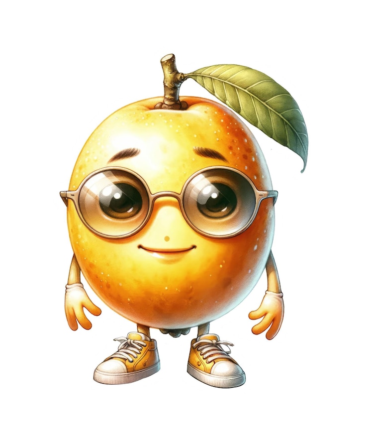 PSD una naranja con gafas y una hoja que dice cita manzana cita