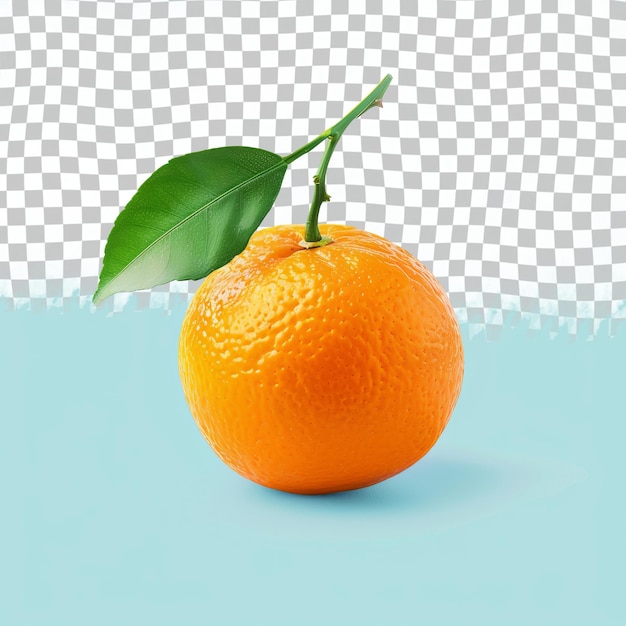 PSD una naranja con una hoja verde en la parte superior y un fondo a cuadros blanco