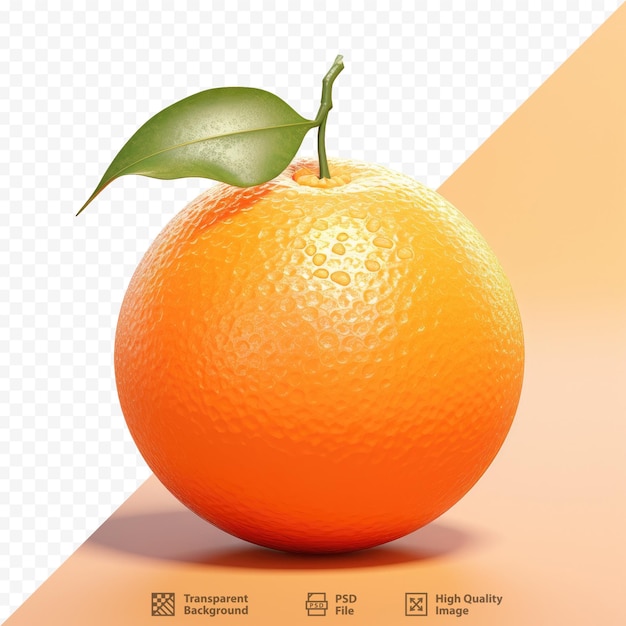 Una naranja con una hoja verde