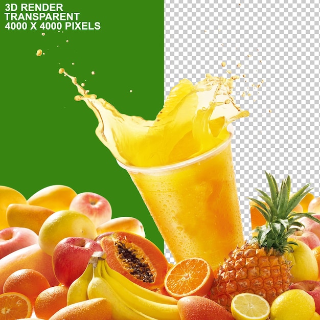 PSD naranja, limón, mango, papaya, piña, jugo de sandía, limonada y cóctel de vidrio fresco