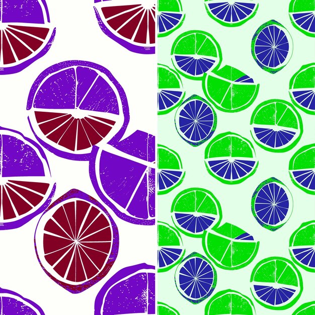 PSD naranja con rebanadas segmentadas y diseño retro con diseño vectorial de patrones de frutas tropicales repetitivos