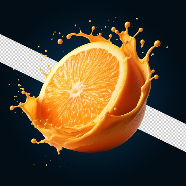 Con naranja salpicada de naranja fresca jugo de naranja generado por una inteligencia artificial