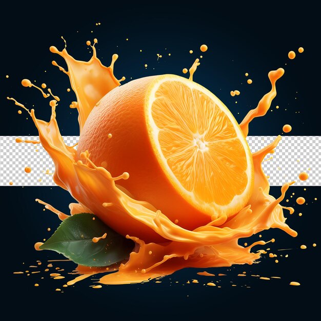 PSD con naranja salpicada de naranja fresca jugo de naranja generado por una inteligencia artificial