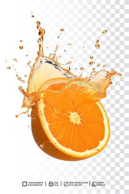 PSD una naranja se vierte en un chorrito de jugo de naranja