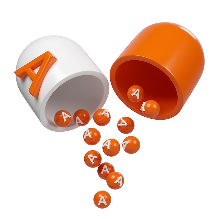 PSD una naranja de vitamina en cápsula icono 3d complejo mineral en forma molecular pastillas